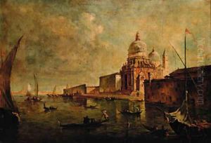 A view of Venice, looking Westwards towards Santa Maria della Salute, with the spirals of the Customs House beyond by Francesco Guardi