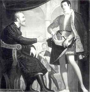 Michelangelo 1475-1564 and Francesco I 1541-87 de Medici by Cosimo Gamberucci or Gambaruccio