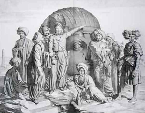 Monsieur Drovetti and his followers using a plumb line to measure a colossal head in the Egyptian desert 2 - view 1