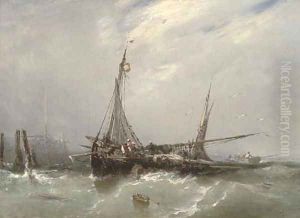 Fishermen mending their nets at the end of the day by Ambroise-Louis Garneray