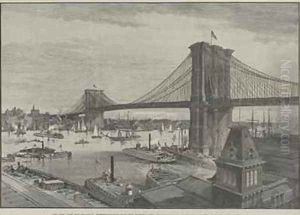The New York and Brooklyn Suspension Bridge from the Brooklyn Side by Charles Graham