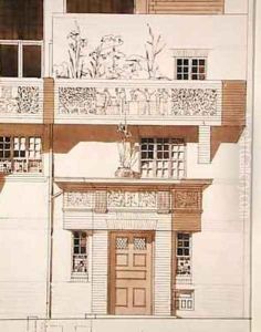 Doorway and Front Elevation of Studio and House for Frank Miles 1852-91 Tite Street Chelsea by Edward William Godwin