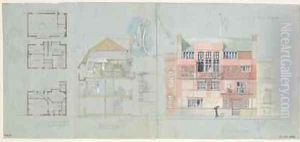 Front Elevation and Section for House and Studio for Frank Miles 1852-91 Tite Street Chelsea by Edward William Godwin
