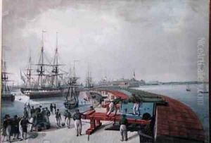 View of Revel the harbour and the Russian coast artillery by Johann Gau