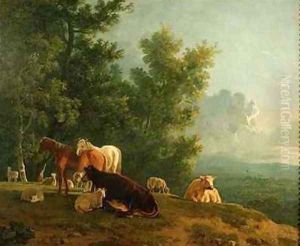 Horses and Cows in a Landscape by S. & Barrett, G. Gilpin