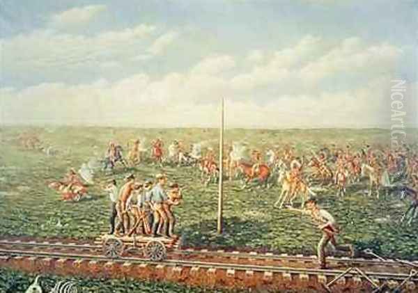 Cheyenne Indians attack workers on the Union Pacific Railroad near Fossil Creek in Kansas - view 1