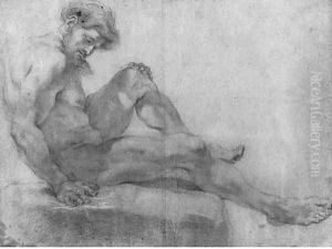A Nude seated on a Rock by Giovanni Battista (Baciccio) Gaulli