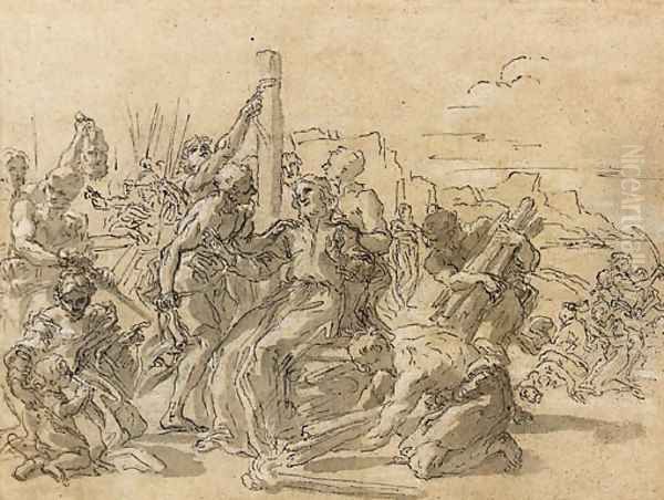 A Scene of Martyrdom with a Saint seated on a Pyre, and monks being decapitated in the background - view 1