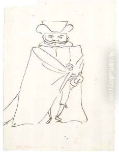Caricature of a man with long moustaches wearing a hat and a cloak by Giovanni Battista (Baciccio) Gaulli