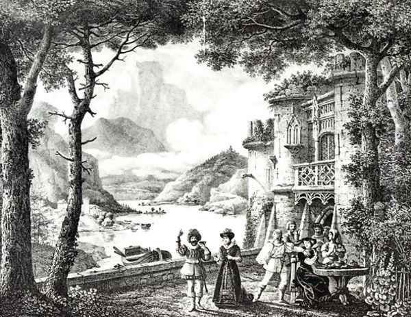 Stage set for Act III of Le Chateau de Loch Leven by Guilbert de Pixerecourt for a performance at the Theatre de la Gaite - view 1