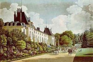 View of the Chateau de la Malmaison next to the park by Auguste Simon Garneray