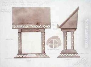 Design for Reading Desk in Brown Ebony inlaid with Silver and Mother of Pearl by Ernest William Gimson