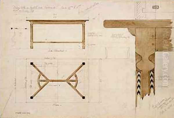 Design for a dining table in English oak darkened with a hayrake stretcher - view 1