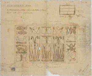 Design for Stationery Box in Macassar Ebony inlaid with Mother of Pearl by Ernest William Gimson