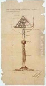 Design for Ebony Lectern inlaid with Bone and Silver for St Andrews Church by Ernest William Gimson