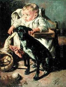 The Baby and its good companion by Francisco Gimeno y Arasa