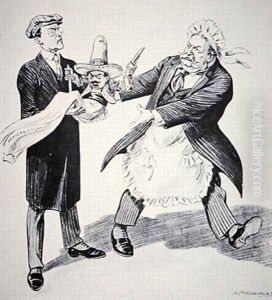 American Cartoon Showing US President Tuft Handing the Problematical Mexican Situation to His Succesor Woodrow Wilson in 1913 by Louis Glackens