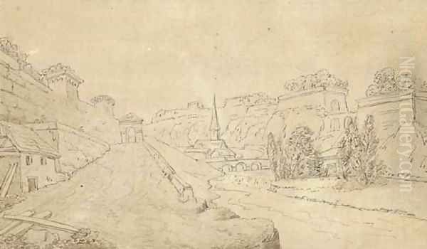 The ramparts of Luxemburg, with the Triererbergstrasse in the foreground and the Altzette Bridge to the left - view 1