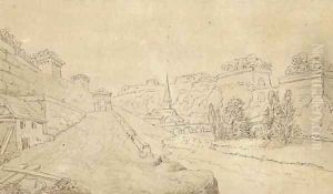 The ramparts of Luxemburg, with the Triererbergstrasse in the foreground and the Altzette Bridge to the left The ramparts of Luxemburg, with the Triererbergstrasse in the foreground and the Altzette Bridge to the left