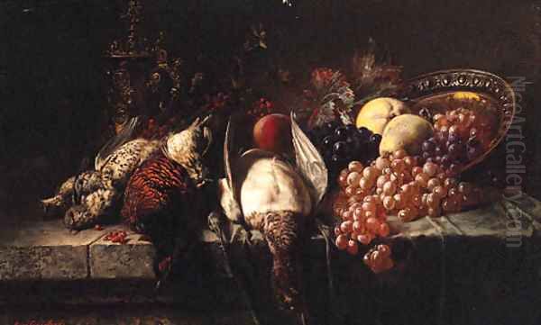 Pheasants, Woodcock, A Tankard And Fruit On A Table - view 1