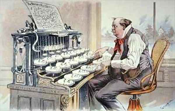 The Administration Typewriter cartoon for Judge magazine showing Grover Cleveland constructing his platform for his second term in office - view 1