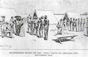 Registration Booths on the Line South of Arkansas City by Charles D. Graves