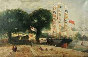 The Three Masted Schooner Englands Rose shown dressed up and down by James B. Goodrich
