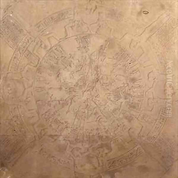 Astrological planisphere of the zodiac of Denderah from the ceiling of the chapel at the Temple of Hathor Denderah Egypt - view 1