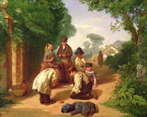 Children spinning tops by John Gendall