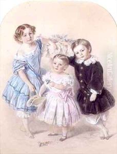 Portrait of three young children by Josiah Gilbert