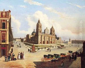 Vista de la Catedral y parte del Zocalo en Mexico