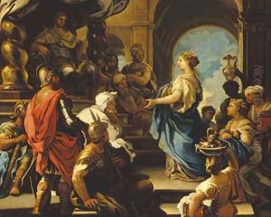 The Queen of Sheba offering gifts to King Solomon
