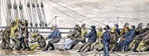 Hoisting the main topsail from Sketches in Victoria and Tasmania by H.J. Graham