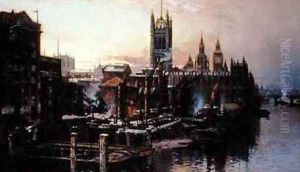 View of the Houses of Parliament from the River Thames London by Thomas Greenhalgh