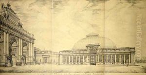 The Triumphal Arch and one of the semicircular colonnaded wings of the Palais du Cinquantenaire