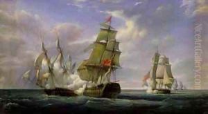 Combat between the French Frigate La Canonniere and the English Vessel The Tremendous by Pierre Julien Gilbert