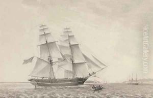 An English merchant brig on her way out of the harbour at Brest
