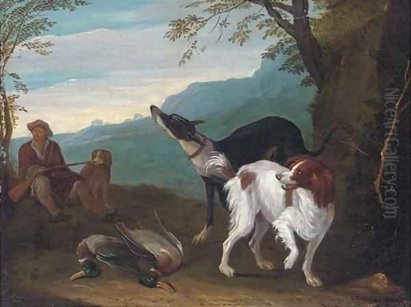 A wooded landscape with a huntsman resting - view 1