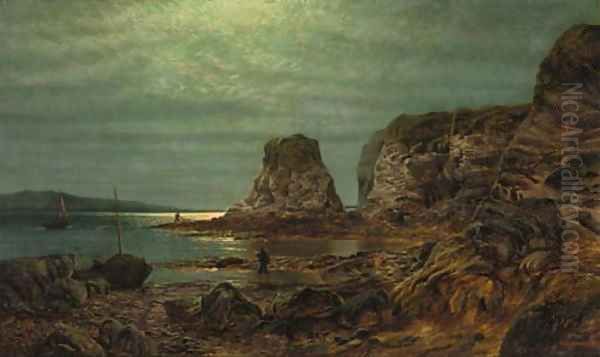 Fishermen in a moonlit coastal landscape - view 1