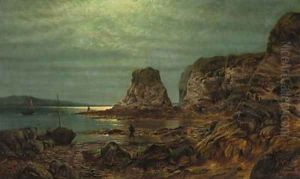 Fishermen in a moonlit coastal landscape