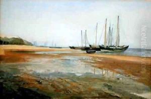 Cargo Ships on the Sands of the Elbe by Johann Martin Gensler