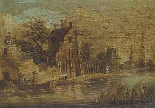 A series of six riverside landscapes with travellers and peasants - view 1