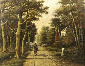A horseman riding on a country lane by Adriaan Marinus Geijp
