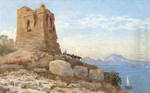 Cattle grazing before a ruined tower on the coast at Sorrento by Arthur Glennie