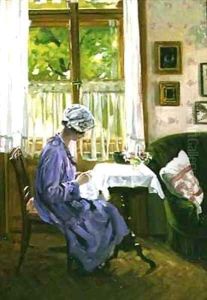 Lady Sewing by a Window by George Gerlach