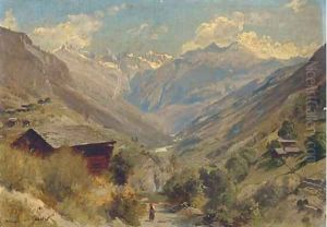 Figure in an Alpine landscape by Johann Joseph Geisser