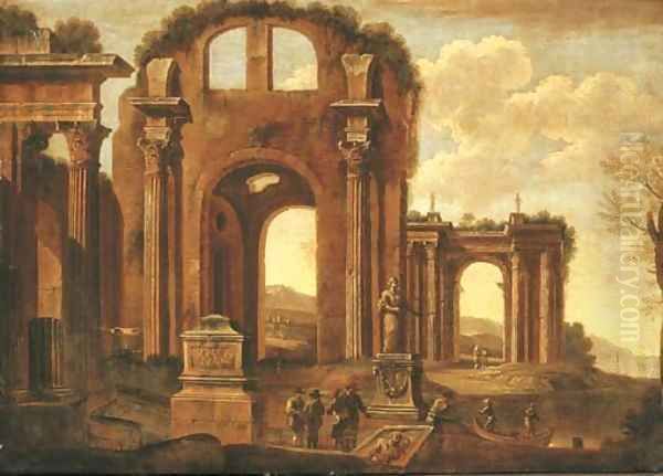 An architectural capriccio with figures amongst ruins - view 1