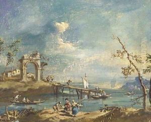 Capricci of islands on the Laguna with classical ruins and figures by Giacomo Guardi