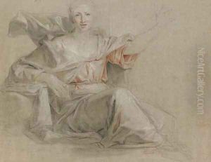 A seated woman, her left arm raised by Louis Galloche
