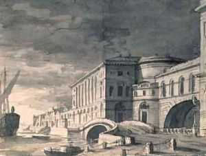 View of the Neva Embankment with the Hermitage Theatre in the centre by Pietro Gonzaga